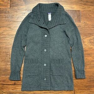 Patagonia Wool Blend Long Cardigan Sweater Women’s Small Shawl Collar Charcoal